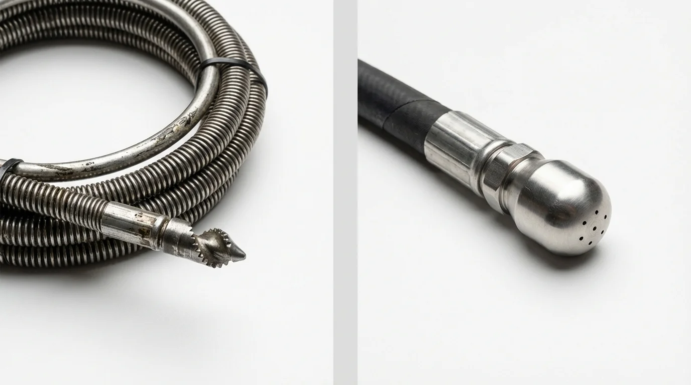 Drain snake cable and hydro jetting nozzle used for drain cleaning in Chesaning, MI
