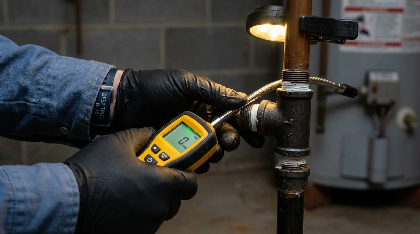 Gas leak detection with electronic sniffer by Johns Plumbing LLC in Chesaning