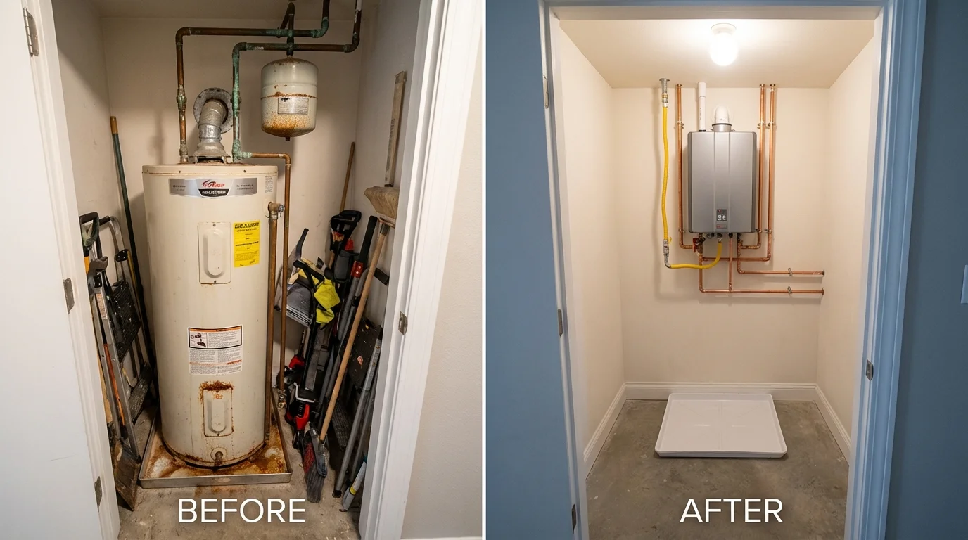 Tank water heater versus wall-mounted tankless unit comparison for Chesaning, MI homeowners